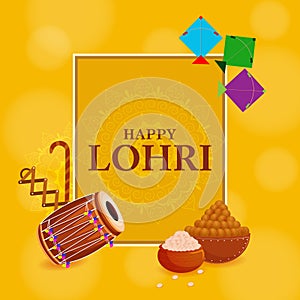 Happy Lohri Punjabi religious holiday background for harvesting festival of India