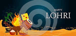 Happy Lohri Punjabi religious holiday background for harvesting festival of India