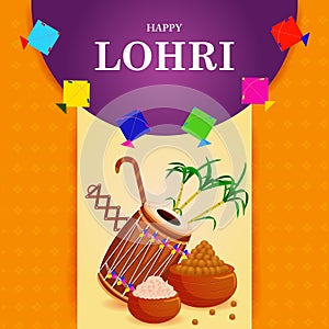 Happy Lohri Punjabi religious holiday background for harvesting festival of India