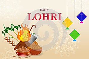 Happy Lohri Punjabi religious holiday background for harvesting festival of India