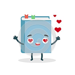 Happy love book emoji character. Flat vector illustration for web and graphic design