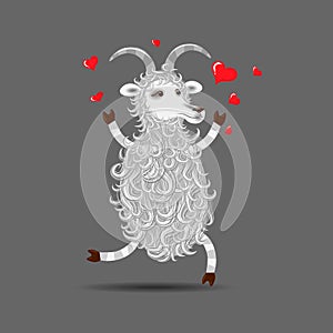 Happy in Love Funny White Cartoon Fluffy Goat