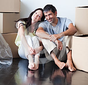 Happy lovers moving house