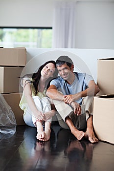 Happy lovers moving house