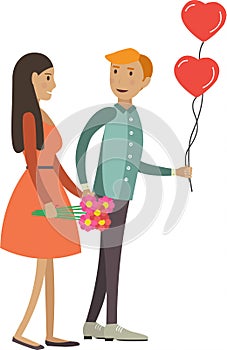 Happy lovers walking together vector icon isolated on white
