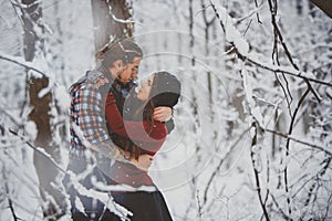 Happy loving couple. Outdoor seasonal activities