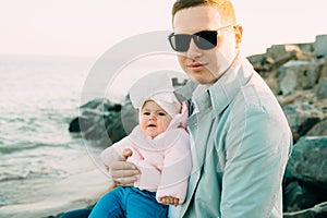 Happy loving family. Father and his daughter child girl playing together.