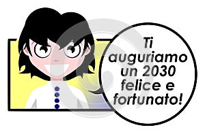 Happy and lucky 2030, new year, girl, italian, isolated.