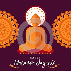 Happy Mahavir Jayanti poster wallpaper, lord Swami Jain festival greeting wishes vector, design banner