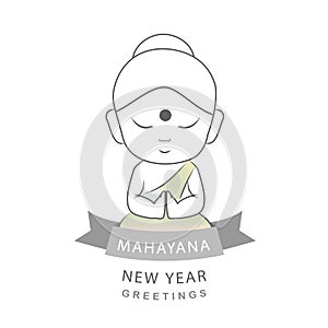 Happy Mahayana new year- Cute Buddha with warm greetings