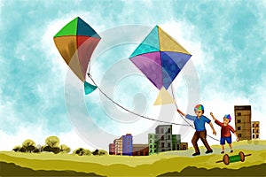 Happy makar sankranti colorful kites for festival of india background