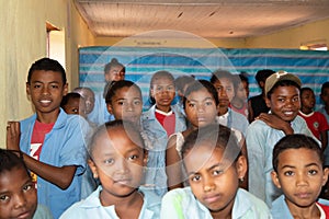 Happy Malagasy school children in classroom