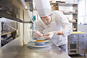 Happy male chef cooking food at restaurant kitchen