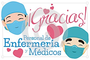 Happy Male and Female Nurses Receiving Gratitude, Vector Illustration