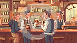 Happy male friends drinking beer at bar or pub. Generative AI