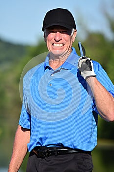 Happy Male Golfer Athletic Man With Golf Club