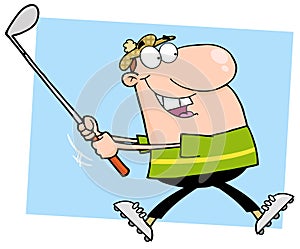 Happy male golfer running