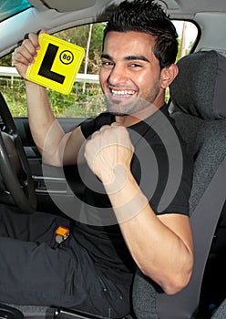 Happy male learner driver