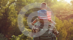 happy male soldier dad reunited with son after US army generative ai