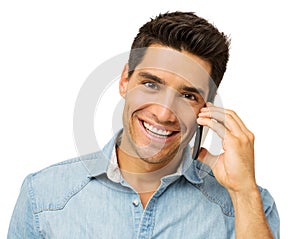 Happy Man Answering Smart Phone