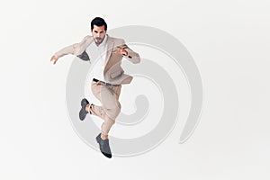 happy man business running smiling suit winner white beige victory businessman