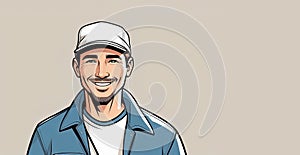 A happy man in a cartoon wearing a cap and smiling with his thumb up