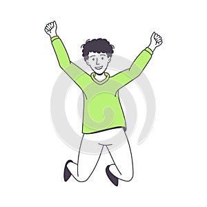 Happy Man Character Jumping with Raised Hands Excited with Something Vector Illustration