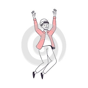 Happy Man Character Jumping with Raised Hands Excited with Something Vector Illustration