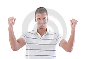 Happy man clenching fists photo