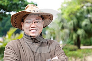 Happy man with cowboy hat portrait