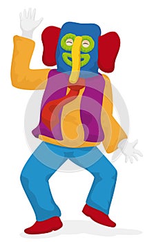 Happy man disguised like Marimonda of Barranquilla`s Carnival, Vector illustration