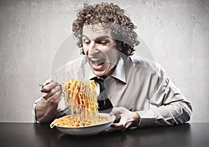 Happy Man Eating Spaghetti