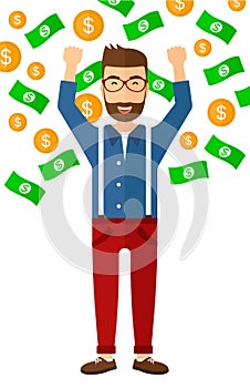 Happy man with flying money