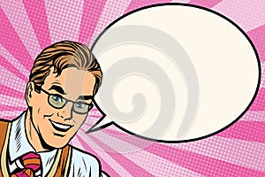 Happy man with glasses pop art retro