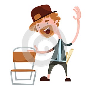 Happy man grabing chair illustration cartoon character