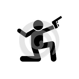 Happy man gun icon. Simple warning armed man icons for ui and ux website or mobile application