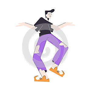 Happy Man at Halloween Party Dancing in Ragged Costume Vector Illustration