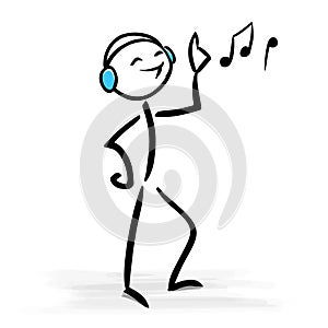 Happy man with headphones listening to music