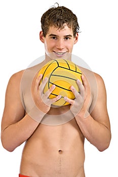 Happy man holding a ball