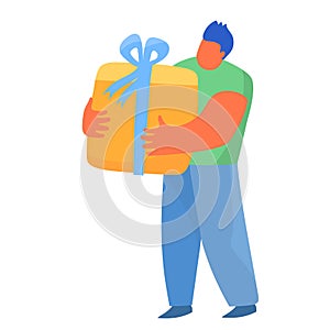 Happy man holding gift box with bow