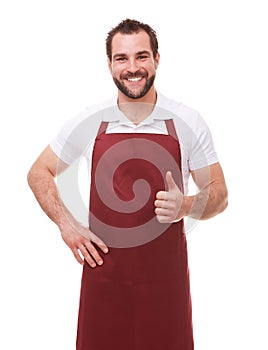 Happy man makes a gesture thumb up