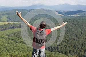 Happy man on mountain