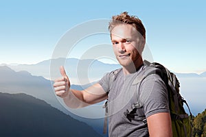 Happy man mountain hiker