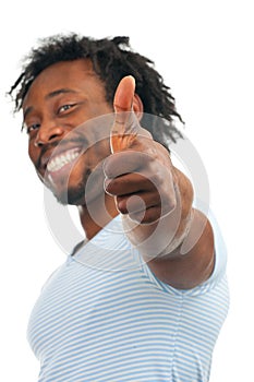 Happy man showing thumb up