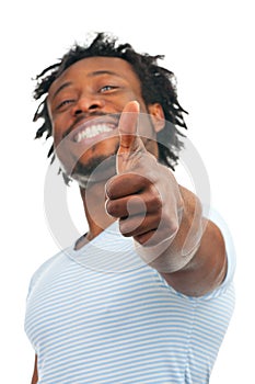 Happy man showing thumb up