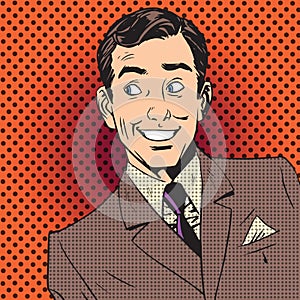 Happy man smiling businessman entertainer artist pop art comics