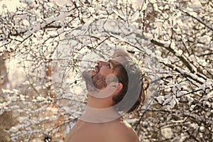 Happy man smiling on winter day