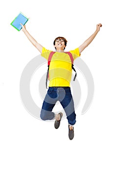 happy man student jumping