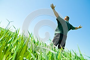 Happy man on the summer field