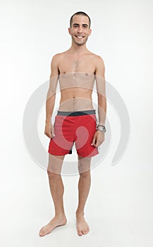 Happy man in swimming trunks